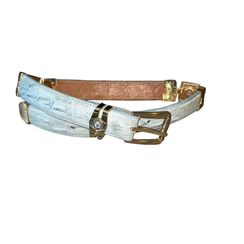 Kids Mexican Ostrich Quill Embossed Baby Blue Leather Belt